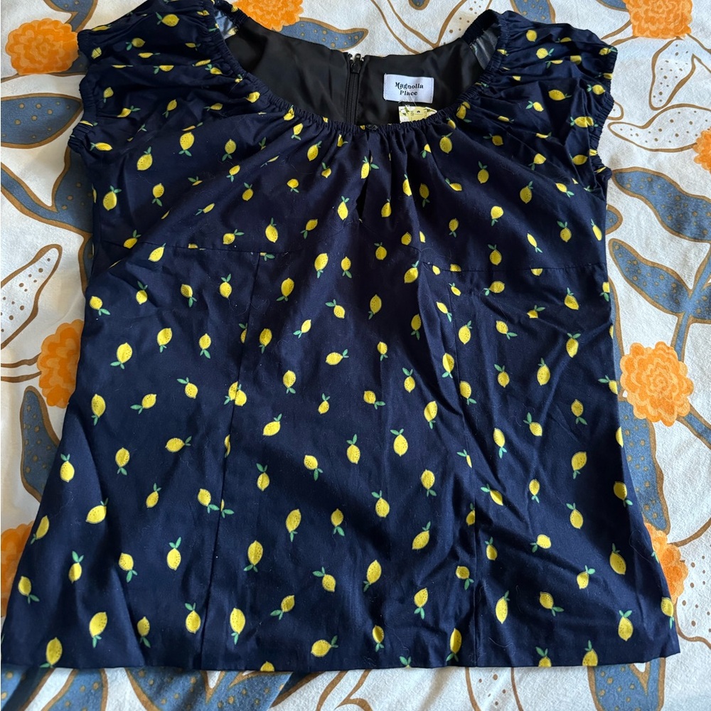 Magnolia Place Lemon Print Milkmaid top